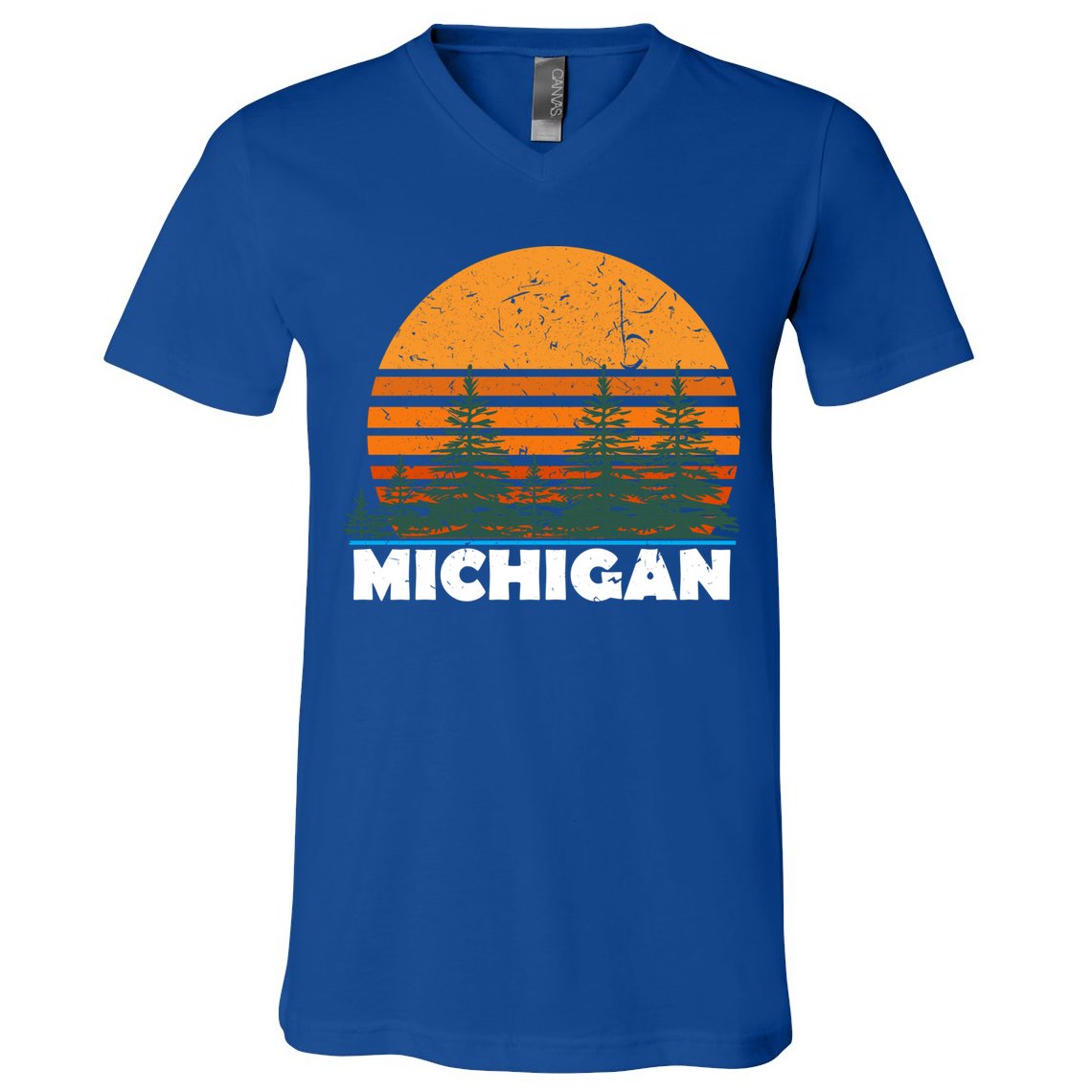 Michigan Gift Vintage Retro Sunset Mi State Hood Gift V-Neck T-Shirt