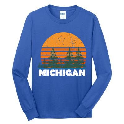 Michigan Gift Vintage Retro Sunset Mi State Hood Gift Tall Long Sleeve T-Shirt