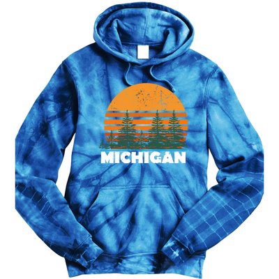 Michigan Gift Vintage Retro Sunset Mi State Hood Gift Tie Dye Hoodie