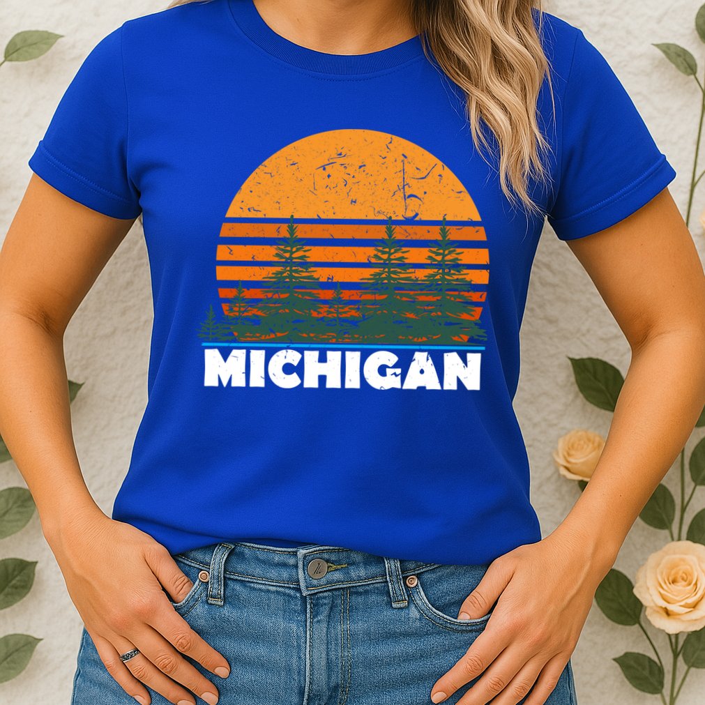 Michigan Gift Vintage Retro Sunset Mi State Hood Gift Womens T-Shirt