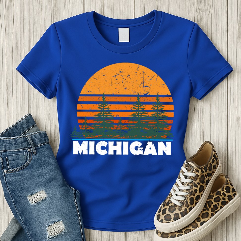 Michigan Gift Vintage Retro Sunset Mi State Hood Gift Womens T-Shirt