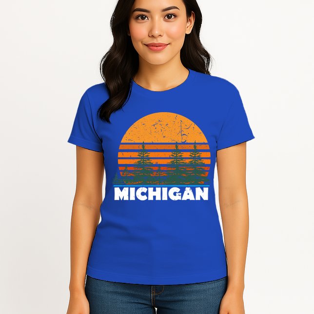 Michigan Gift Vintage Retro Sunset Mi State Hood Gift Womens T-Shirt
