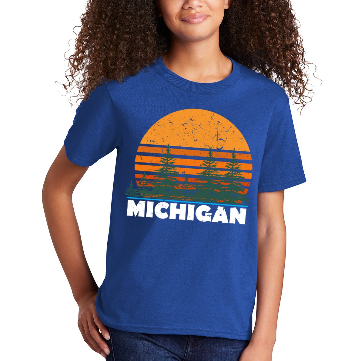 Michigan Gift Vintage Retro Sunset Mi State Hood Gift Kids T-Shirt