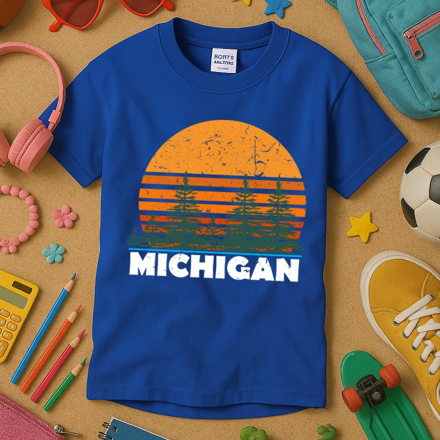 Michigan Gift Vintage Retro Sunset Mi State Hood Gift Kids T-Shirt