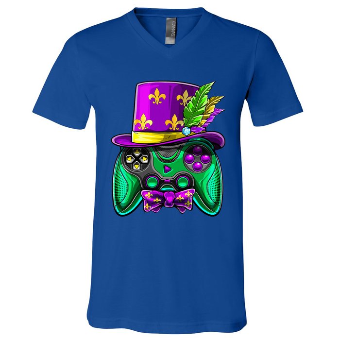 Mardi Gras Video Game Controller Jester Hat Costume V-Neck T-Shirt