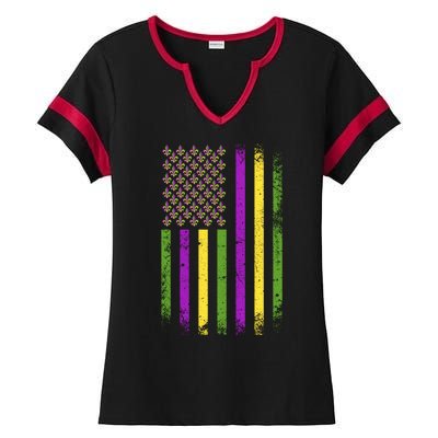 Mardi Gras Vintage Flag Celebration Ladies Halftime Notch Neck Tee