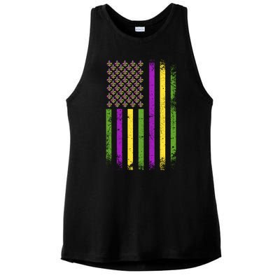 Mardi Gras Vintage Flag Celebration Ladies PosiCharge Tri-Blend Wicking Tank