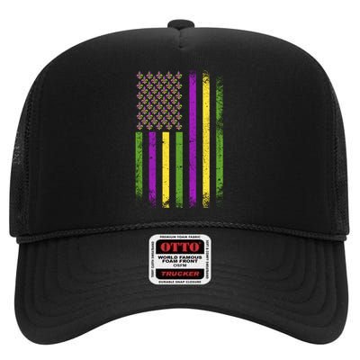 Mardi Gras Vintage Flag Celebration High Crown Mesh Back Trucker Hat