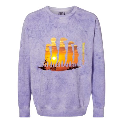 Meerkat Group With Sunset Wildlife Meerkat Cute Gift Colorblast Crewneck Sweatshirt