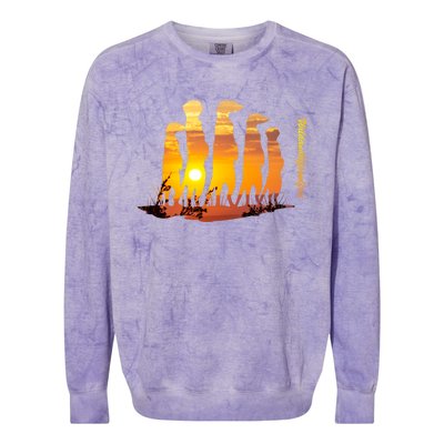 Meerkat Group With Sunset Wildlife Meerkat Cute Gift Colorblast Crewneck Sweatshirt