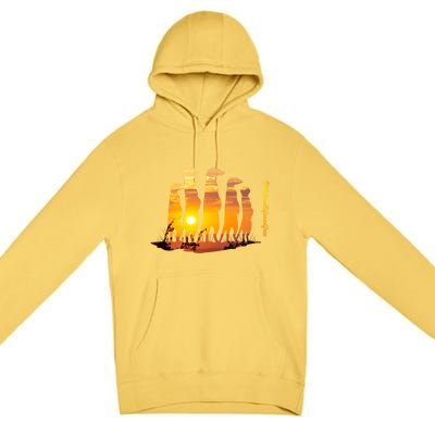 Meerkat Group With Sunset Wildlife Meerkat Cute Gift Premium Pullover Hoodie