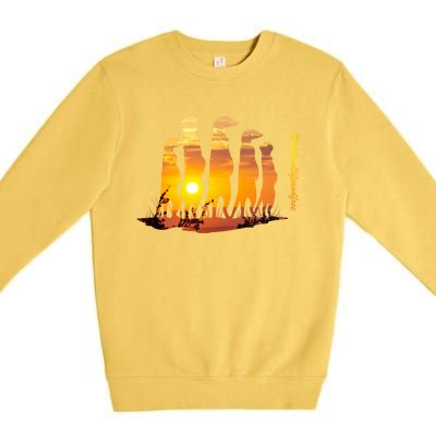 Meerkat Group With Sunset Wildlife Meerkat Cute Gift Premium Crewneck Sweatshirt