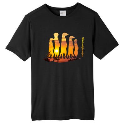 Meerkat Group With Sunset Wildlife Meerkat Cute Gift Tall Fusion ChromaSoft Performance T-Shirt