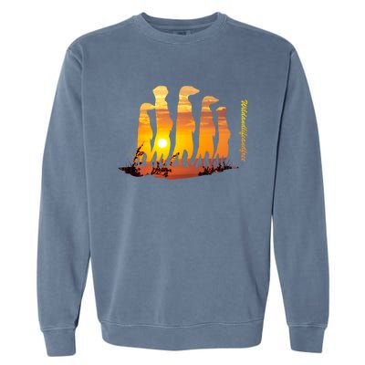 Meerkat Group With Sunset Wildlife Meerkat Cute Gift Garment-Dyed Sweatshirt