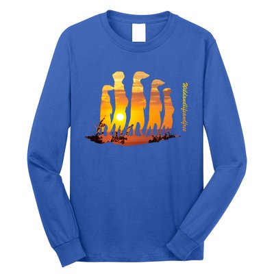 Meerkat Group With Sunset Wildlife Meerkat Cute Gift Long Sleeve Shirt