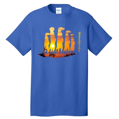 Meerkat Group With Sunset Wildlife Meerkat Cute Gift Tall T-Shirt