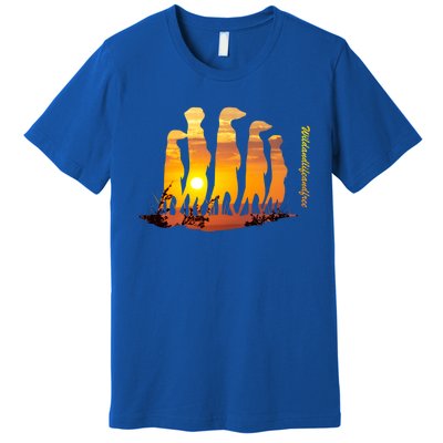 Meerkat Group With Sunset Wildlife Meerkat Cute Gift Premium T-Shirt