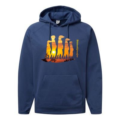 Meerkat Group With Sunset Wildlife Meerkat Cute Gift Performance Fleece Hoodie