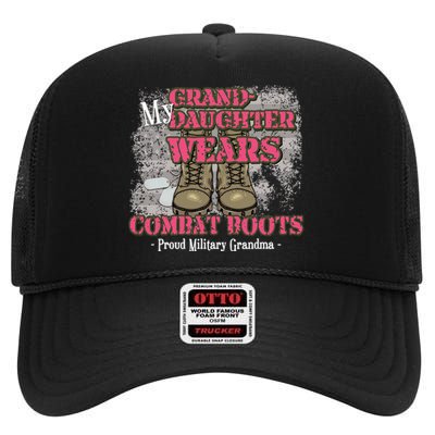 My Granddaughter Wears Combat Boots Proud Grandma Gifts  High Crown Mesh Back Trucker Hat