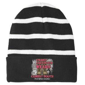 My Granddaughter Wears Combat Boots Proud Grandma Gifts  Striped Beanie with Solid Band