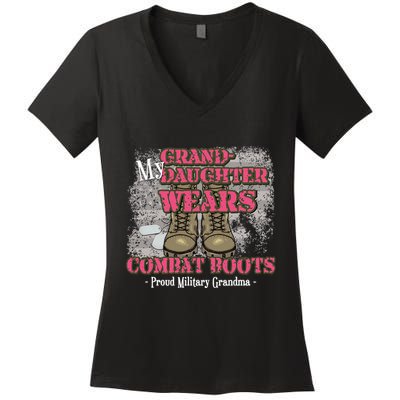 My Granddaughter Wears Combat Boots Proud Grandma Gifts  Women's V-Neck T-Shirt