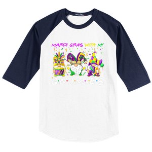 Mardi Gras With My Gnomies Three Gnome Costume Cute Gift Baseball Sleeve Shirt