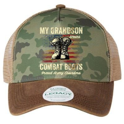 My Grandson Wears Combat Boots Proud Army Grandma Veteran Legacy Tie Dye Trucker Hat