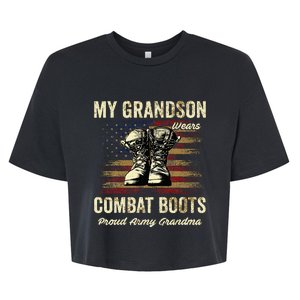 My Grandson Wears Combat Boots Proud Army Grandma Veteran Bella+Canvas Jersey Crop Tee