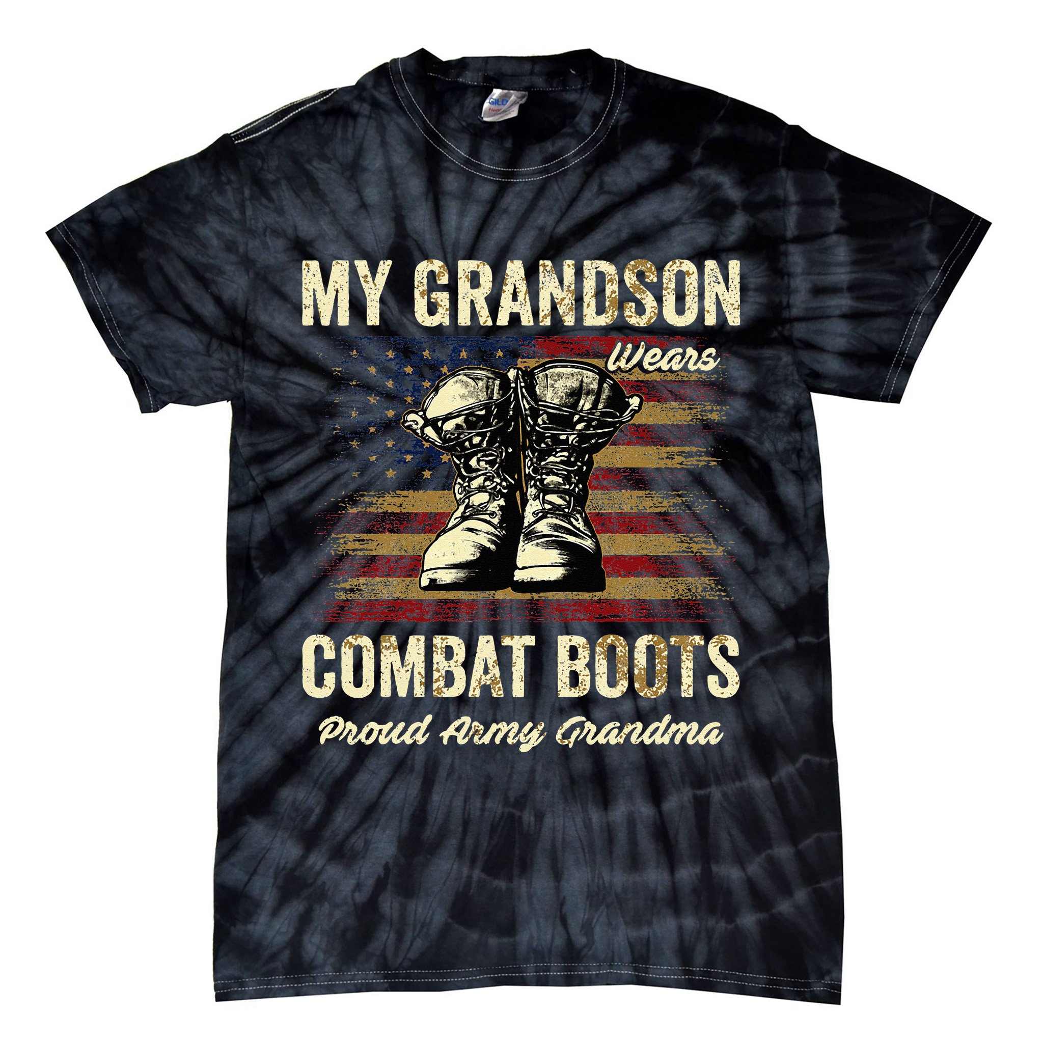 My Grandson Wears Combat Boots Proud Army Grandma Veteran Tie-Dye T-Shirt