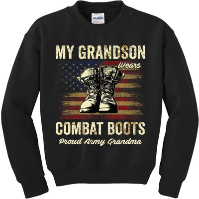My Grandson Wears Combat Boots Proud Army Grandma Veteran Kids Sweatshirt
