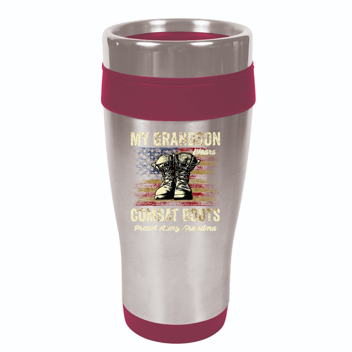 My Grandson Wears Combat Boots Proud Army Grandma Veteran 16oz Travel Tumbler