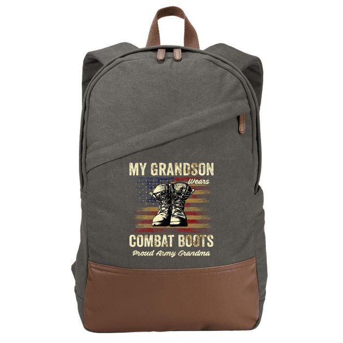 My Grandson Wears Combat Boots Proud Army Grandma Veteran Cotton Canvas Backpack