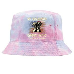 My Grandson Wears Combat Boots Proud Army Grandpa Veteran Tie-Dyed Bucket Hat