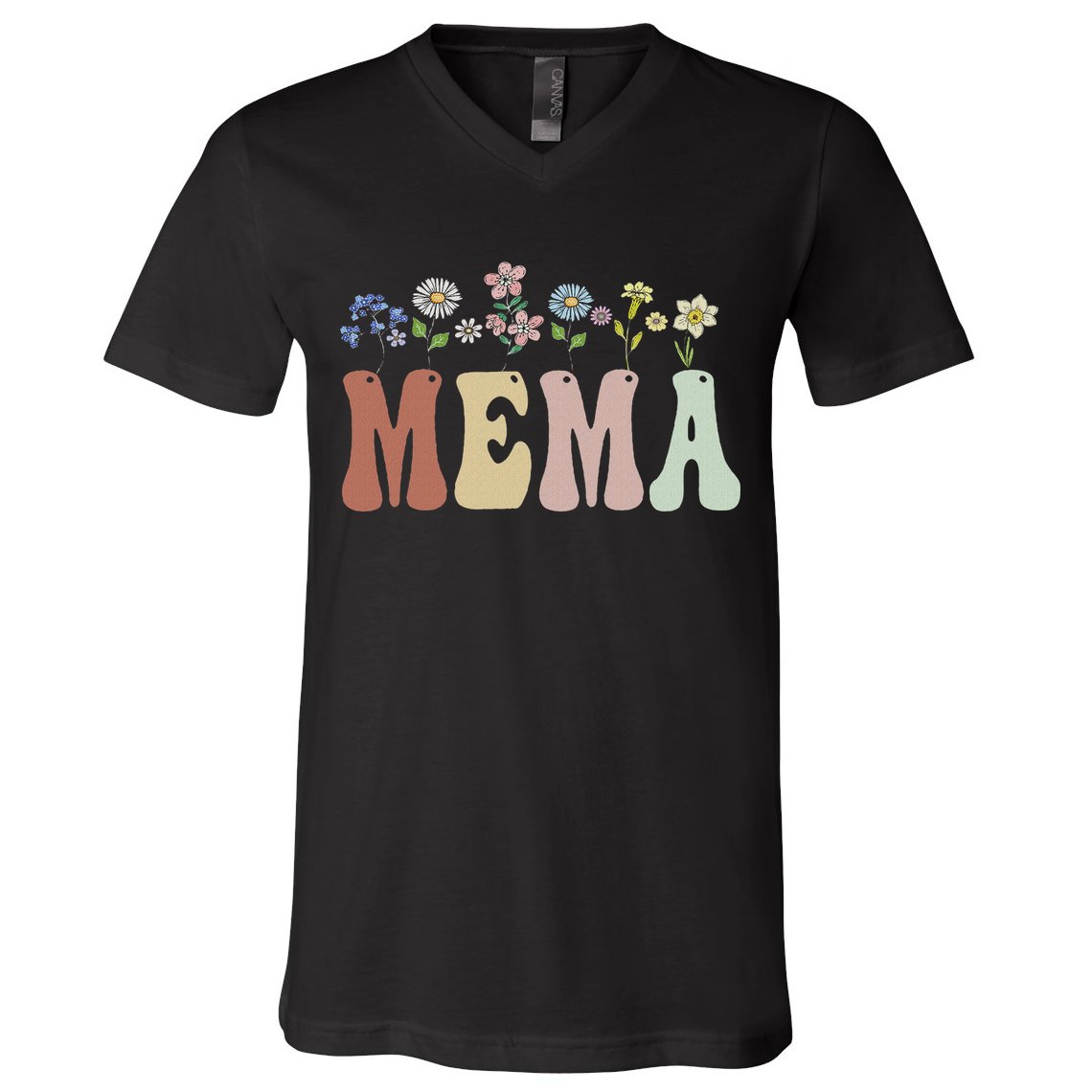 Mema Gifts Women Wildflower Floral Design Mema V-Neck T-Shirt