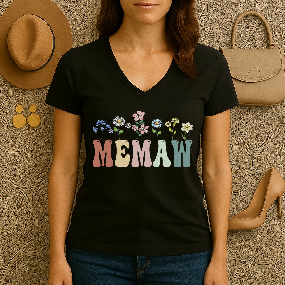 Memaw Gifts Women Wildflower Floral Design Memaw Women's V-Neck T-Shirt