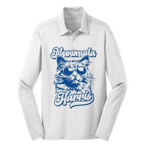 Meowmala Harris 2024 Funny Cat Lady Silk Touch Performance Long Sleeve Polo