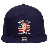 Merry Happy 4th Of You Know The Thing Funny Biden Confused 7 Panel Mesh Trucker Snapback Hat