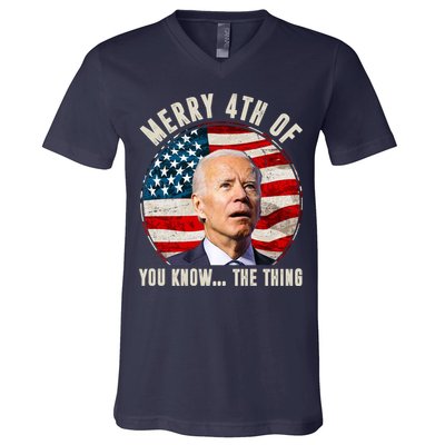 Merry Happy 4th Of You Know The Thing Funny Biden Confused V-Neck T-Shirt