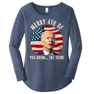 Merry Happy 4th Of You Know The Thing Funny Biden Confused Women's Perfect Tri Tunic Long Sleeve Shirt