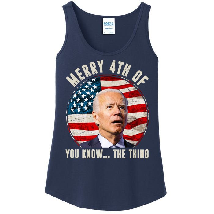 Merry Happy 4th Of You Know The Thing Funny Biden Confused Ladies Essential Tank