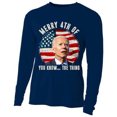 Merry Happy 4th Of You Know The Thing Funny Biden Confused Cooling Performance Long Sleeve Crew
