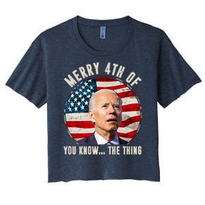 Merry Happy 4th Of You Know The Thing Funny Biden Confused Women's Crop Top Tee