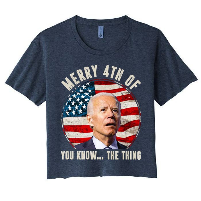 Merry Happy 4th Of You Know The Thing Funny Biden Confused Crop Top