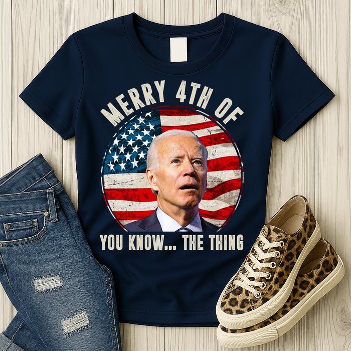 Merry Happy 4th Of You Know The Thing Funny Biden Confused Womens T-Shirt