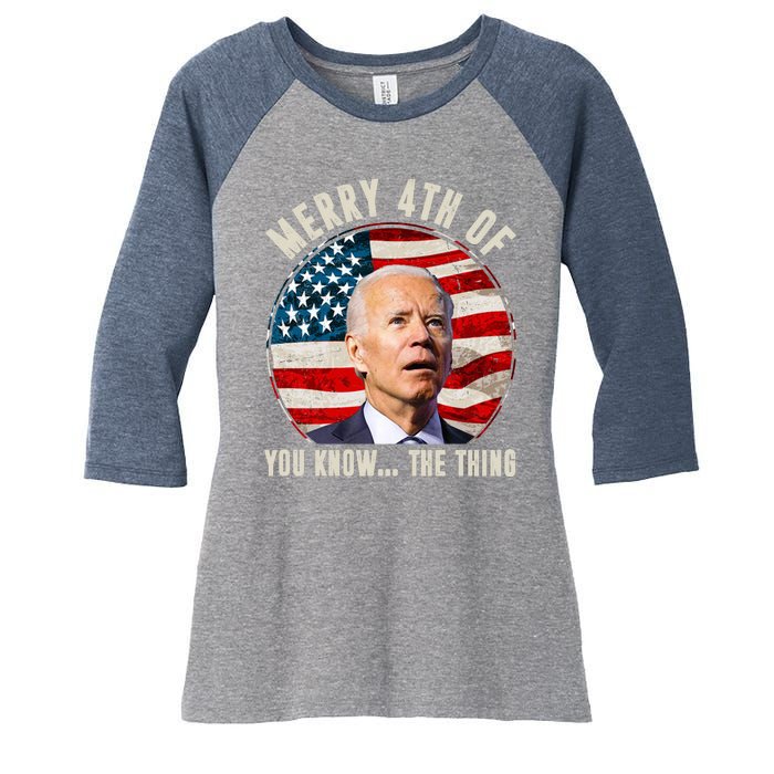 Merry Happy 4th Of You Know The Thing Funny Biden Confused Women's Tri-Blend 3/4-Sleeve Raglan Shirt