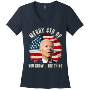 Merry Happy 4th Of You Know The Thing Funny Biden Confused Women's V-Neck T-Shirt