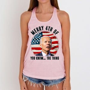 Merry Happy 4th Of You Know The Thing Funny Biden Confused Women's Knotted Racerback Tank