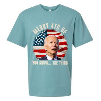 Merry Happy 4th Of You Know The Thing Funny Biden Confused Sueded Cloud Jersey T-Shirt