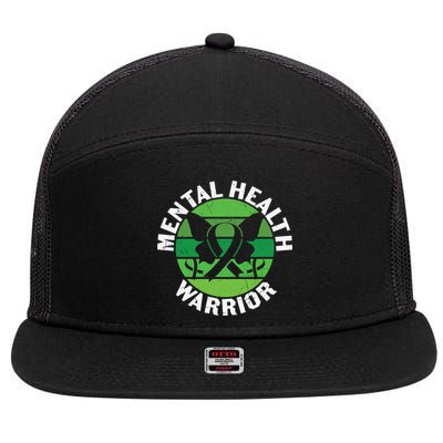Mental Health Awareness Funny Mental Health Warrior Gift 7 Panel Mesh Trucker Snapback Hat