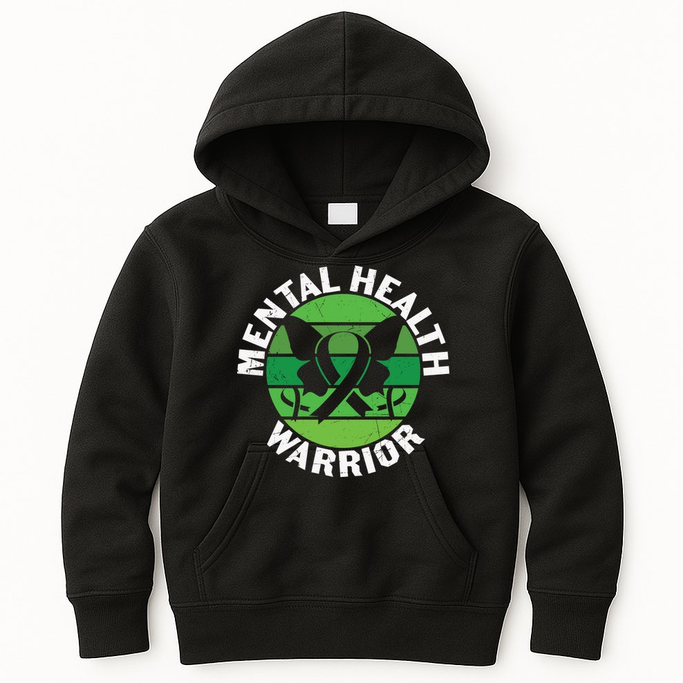 Mental Health Awareness Funny Mental Health Warrior Gift Kids Hoodie